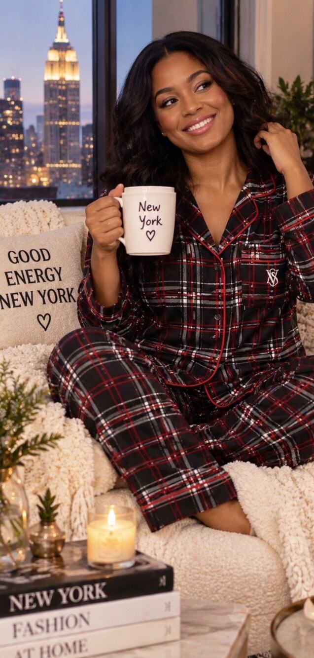 Victoria’s Secret Pajama 2 Pc Black Red Plaid Cozy Warm Holiday Sleepwear XXL